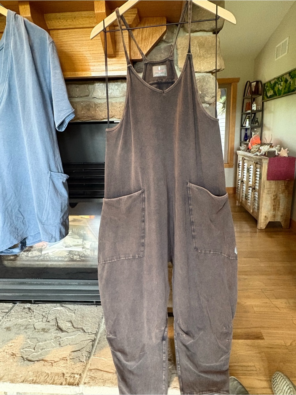 Free People Brown Washed Cotton Pocket Jumpsuit